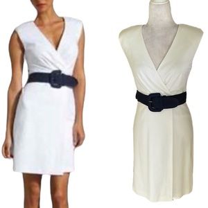 NWT Trina Turk Waterford Faux Wrap Belted Ponte Knit Sheath Dress in White - 2